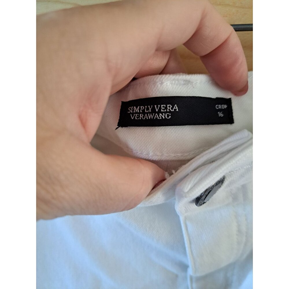 Simply Vera Wang Size 16 Womens White Cropped Jeans Embroidered High Rise NEW - Picture 4 of 11